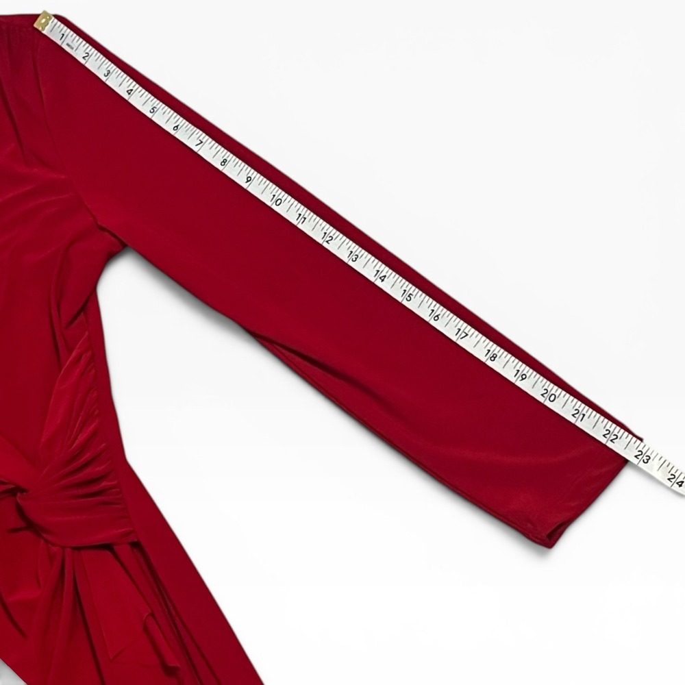 Lauren Ralph Lauren Red Ruched Ruffle Sheath Dress Long Sleeve Size 10 Stretch - Picture 7 of 11